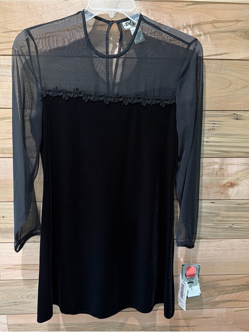 Vtg DJI
 Black Sheer-Yoke Mini Dress with Lace Trim